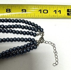 Blue Faux Pearl Necklace 3 Strand Rhinestone Bow + Dangle Earrings Pierced