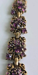 VTG Hollycraft Amethyst Purple Rhinestone Bracelet Gold Tone Signed 1950s