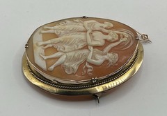 Herbert Bushell & Son Antique Cameo 9CT 9K Gold LARGE 2 1/8” X 1 5/8” Pin Brooch