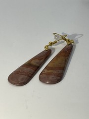 Natural Banded Onyx Gold French Wire Long Earrings lightweight! Red Yellow Pink