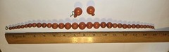 Antique BAKELITE NECKLACE Tapered Beads w RARE MATCHING EARINGS 3 pc Red Orange