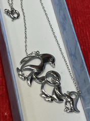Vintage Sterling Silver .925 PAJ Open Art Peguin Family Pendant Necklace