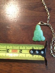 Vintage Accessocraft NYC Gold Tone Paper Clip Alt. Loop Necklace Green Buddha
