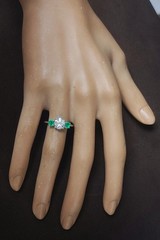 14K White Gold Engagement Ring 1.62CT.Natural Round Cut Diamond Green Emerald