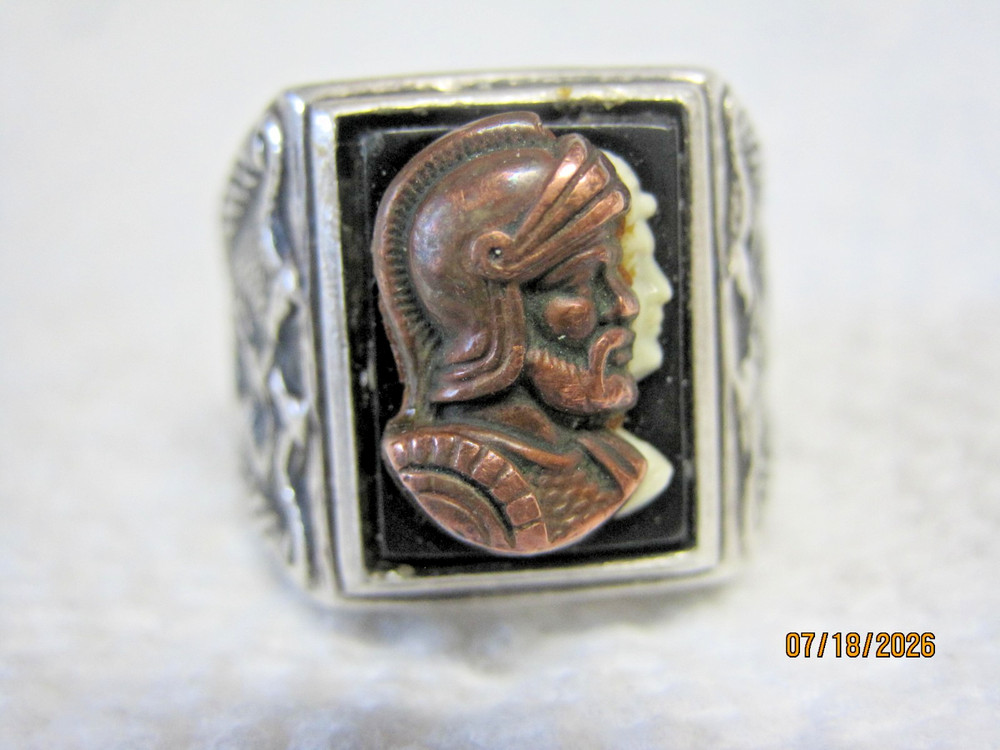 Vintage Sterling Silver Double Roman Centurion Soldier Cameo Ring S=13 13.4 Gr