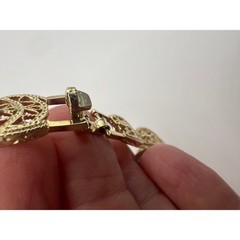 Filigree Link Bracelet 7.25″ Gold Tone Ornate Marquise Openwork Feminine Chic