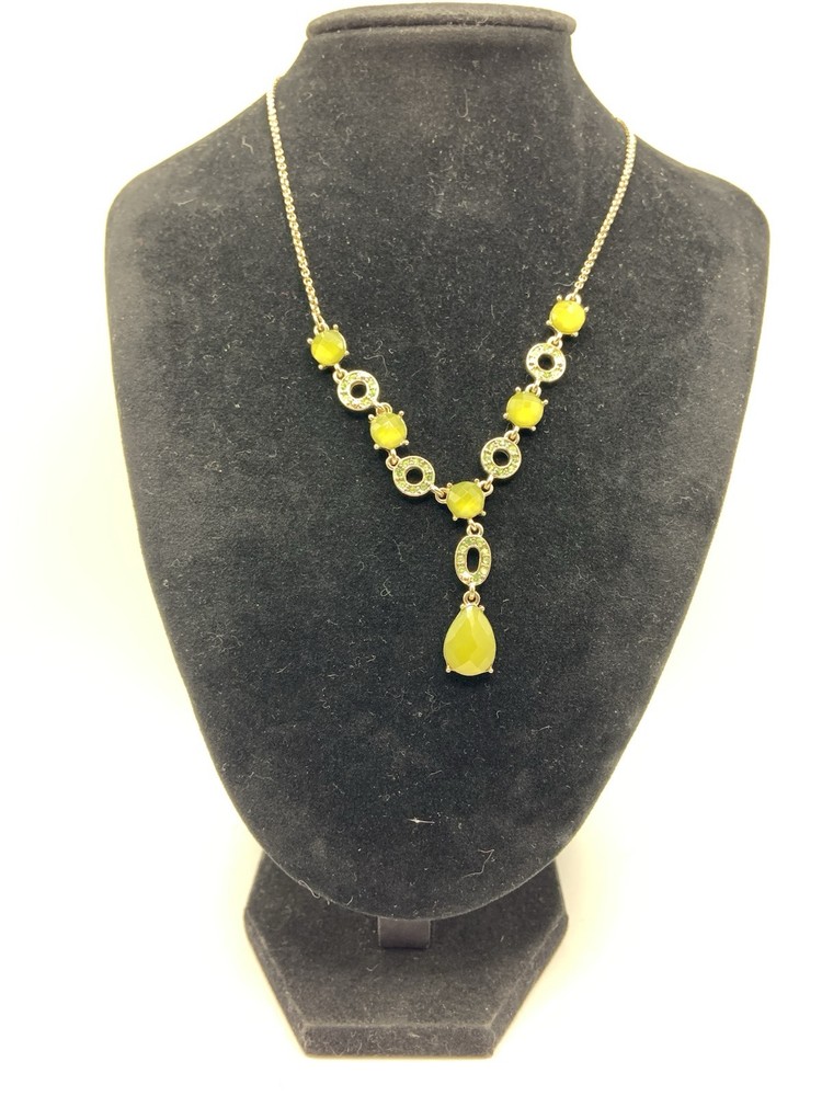 VTG Lauren Conrad Faceted Acrylic Green Rhinestone Statement Necklace 18”