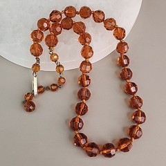 Vintage Glass Beaded Necklace Brown Faceted 9mm Western Germany 17″