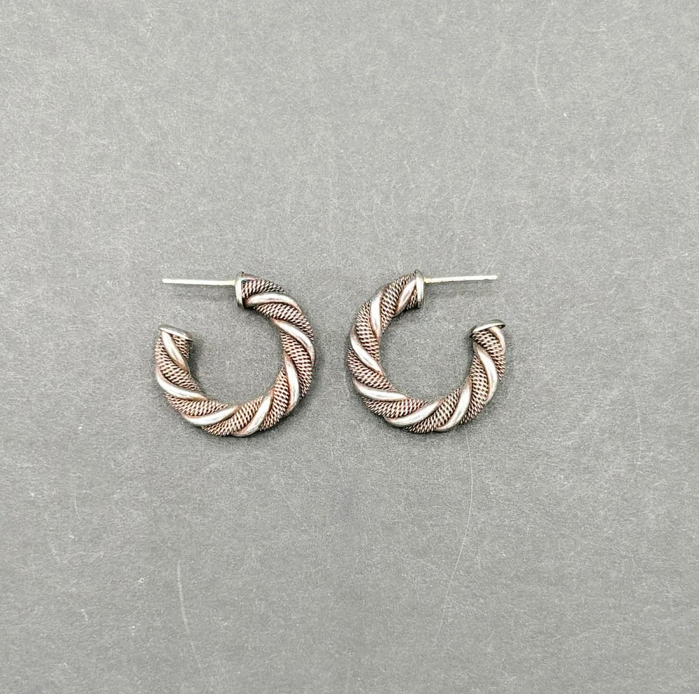 Vintage Sterlling Silver 925 Twisted Cable Mesh Chunky Wide Earrings 24.5mm 5mm