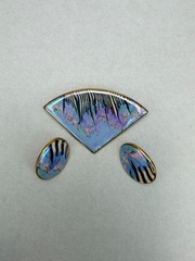 Modernist Ceramic Brooch Earrings Set Abstract Art Design Vintage