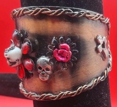 VTG MCM Handmade Bangle Copper Tone Skulls Angel Cross Heart Flowers bracelet