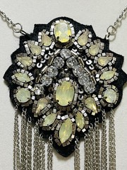 Vintage Artisan Pale Yellow Crystal Rhinestone Pendant Necklace Chain Fringe