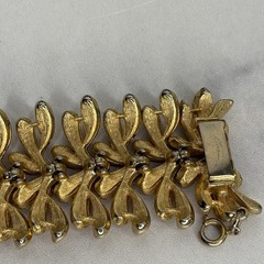 Vintage Signed Francois Brushed Gold Tone Leaf Design Wide Bracelet Safety Chain