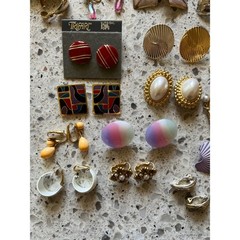 Vintage 80s 90s Earring Lot 20 Pairs Trifari Geometric Enamel Clip On Post Studs