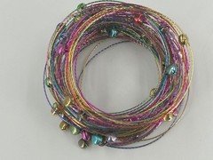 Boho Jingle Bell Coil Wrap Bracelet Multi-Color Metallic Wire 7.75″