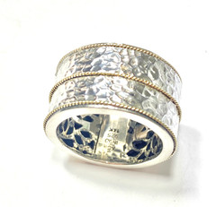 Vintage KC Indo Sterling Silver & 14k Gold Hammered Double Banded Ring Size 7