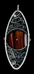 Antique Victorian Sterling Silver 925/1000 Banded Agate Flower Pendant 3” Long