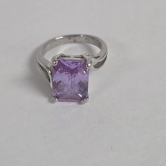Modernist Rectangular LIGHT Amethyst Faux Stone 925 Silver Ring Size 7.75