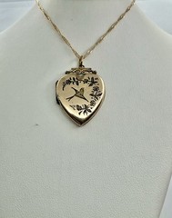 Victorian Aesthetic Movement Bird & Flower Vines Double Sided RG Locket Necklace