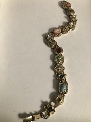Vintage GOLD TONE SLIDE BRACELET MULTIPLE STONES 7 1/2”