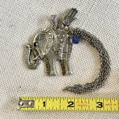 Vintage Boho Silver Tone Elephant Statement Pendant Hamsa Hand Tassel Charm 2”