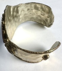 VTG Hippie Artist Studio Boho Bracelet Stone Mixed Metals Natural Cuff
