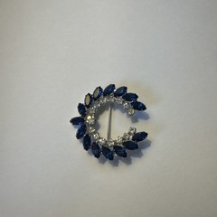 B. David Sapphire Blue Rhinestones And Pearls Laurel Wreath Brooch