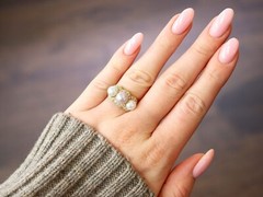 Cultured Pearl and 0.60Ct Diamond 18k Yellow Gold Cluster Ring Circa 1935