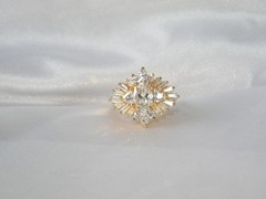 Vintage Sterling Silver 925 Yellow Gold over CZ Baguette Starburst Ring Size 9