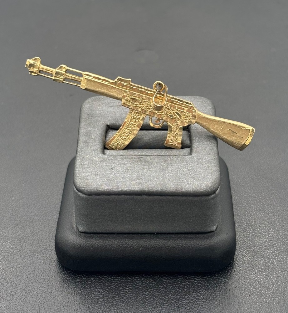 Vintage 14kt Yellow Gold AK 47 72mm x 24mm Pendant with 4mm Bale