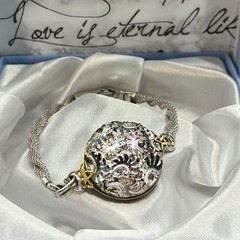Custom Vintage 10k White & Yellow Gold Filled Bracelet,Vtg Czech Carnival? Glass