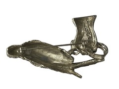 Tortolani Pewter Falcon & Falconer’s Gauntlet Brooch Detailed Pin Bird 3D Jewelr