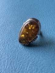 Vintage Latvia Baltic Amber .925 Sterling Silver Ring Size 7.75”