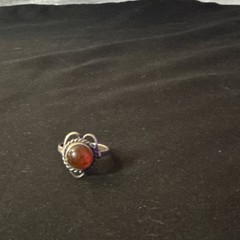 Celtic Trinity Knot, Baltic Amber, heart shaped ring, Silver tone