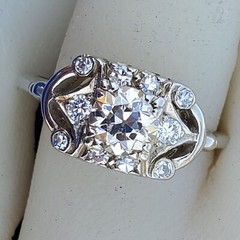 Original EARTH MINED DIAMOND Deco Engagement Ring Solid 14K WHITE GOLD SOLITAIRE