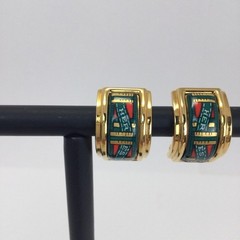 Hermes Vintage Cloisonne’ Luxury Enamel Gold Tone Clip on Earrings