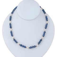 Vintage Sterling Silver 925 | Blue Kyanite & Pearl Beaded Necklace 18”