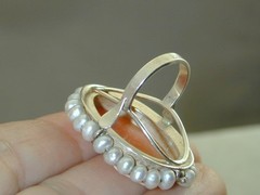 Vintage Sterling Hand Carved Baroque Pearl Cameo Ring Shell Signed Italy 5.25