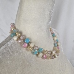 Vintage Double Strand Lucite Necklace Pastel Cotton Candy Pink Blue Hong Kong