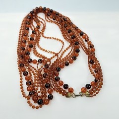 Vintage Necklace Multi Strand Beaded Long Flapper Lucite Root Beer/Cognac 48″
