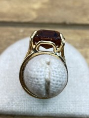 Vintage 1960s Anna Bekoach 18K HGE Amber Glass Ring Sz. 6.75