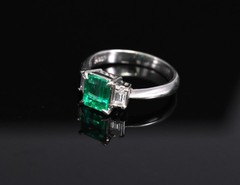 0.96ct GIA Colombian Untreated No Oil Emerald & Diamond Platinum Ring Size 5.75