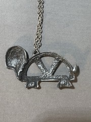 Vintage Turtle Pendant Necklace, 12 in. Silver-Tone Chain, Pewter Animal.
