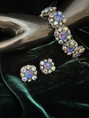 Florenza Signed Demi-Parure Bracelet & Clip On Earrings Set with Aurora Borealis