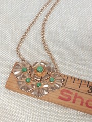 Vintage Gold Tone Floral Necklace Green Faux Jade MCM 1950s 1960s Jewelry Retro
