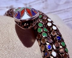 Antique German Art Deco Colorful Enamel SNAKE 935 Silver Wrap Bracelet