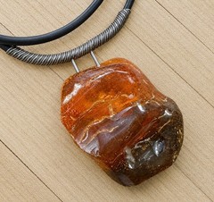 Large Baltic Amber Teardrop Pendant Necklace Black Leather Cord