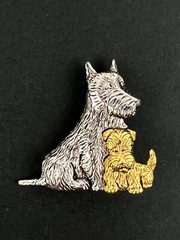 LC Lauren Conrad Brooch Scottish Terriers Dog Puppy Silver Gold Toned