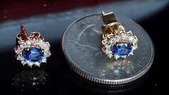 18k yellow gold earrings 1.2ct natural, treated sapphire dia stud 3.03gr N3713