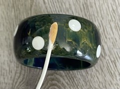 Vtg Spinach Green Marble Polka Dot Bakelite Wide Bangle Bracelet Tested 100grams